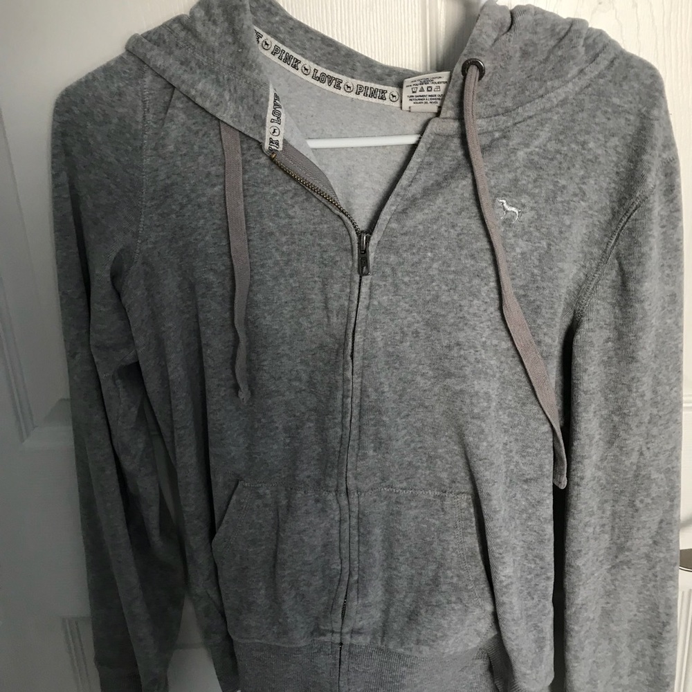 grey full zip hoodie; vs pink